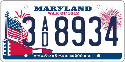 MD license plate 3AD8934