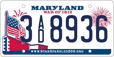 MD license plate 3AD8936
