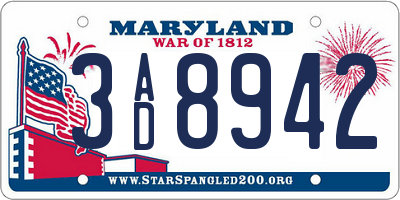 MD license plate 3AD8942