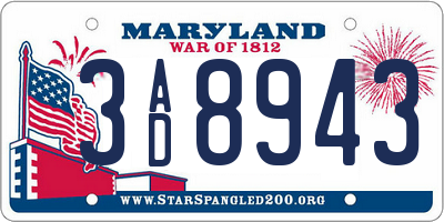 MD license plate 3AD8943