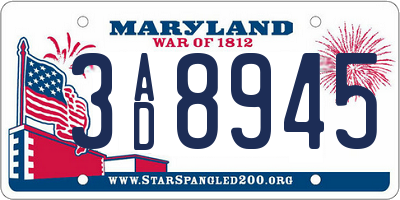 MD license plate 3AD8945