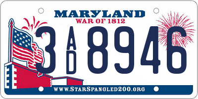MD license plate 3AD8946