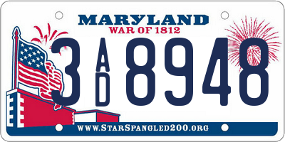MD license plate 3AD8948