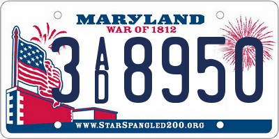 MD license plate 3AD8950