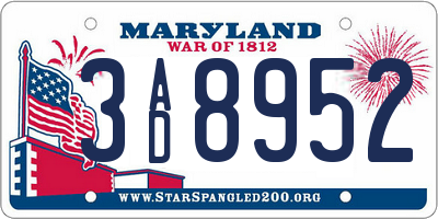 MD license plate 3AD8952
