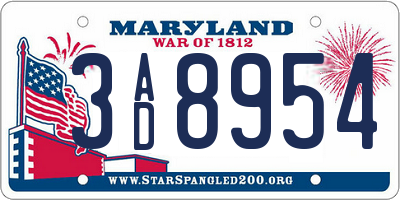 MD license plate 3AD8954