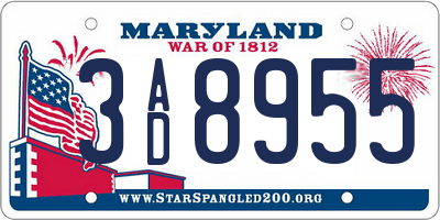 MD license plate 3AD8955