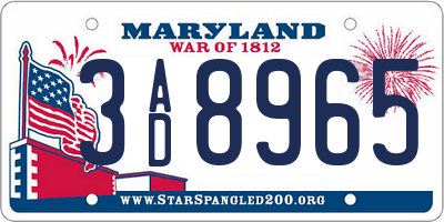 MD license plate 3AD8965
