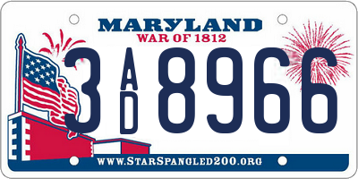MD license plate 3AD8966