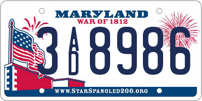 MD license plate 3AD8986