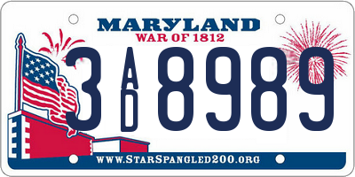 MD license plate 3AD8989
