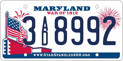 MD license plate 3AD8992