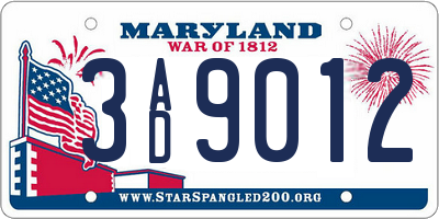 MD license plate 3AD9012