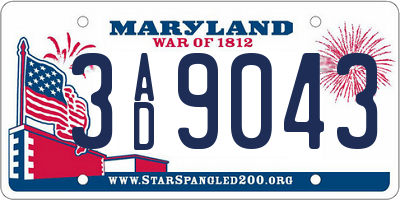 MD license plate 3AD9043
