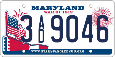 MD license plate 3AD9046