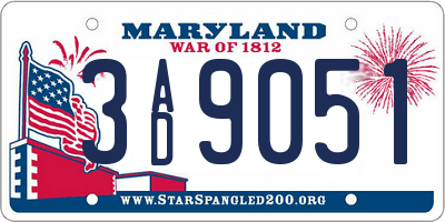 MD license plate 3AD9051