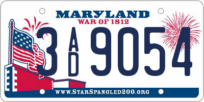MD license plate 3AD9054