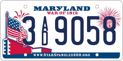 MD license plate 3AD9058