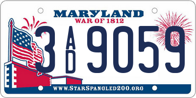MD license plate 3AD9059