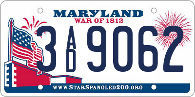 MD license plate 3AD9062