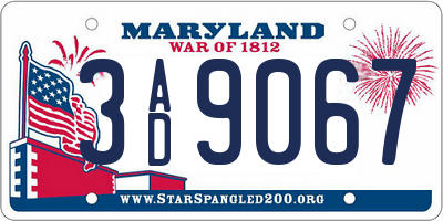 MD license plate 3AD9067
