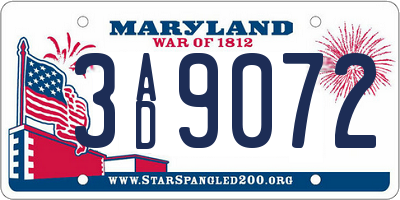 MD license plate 3AD9072