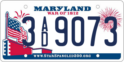 MD license plate 3AD9073