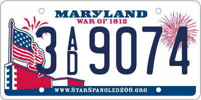 MD license plate 3AD9074