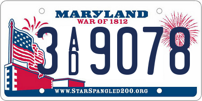 MD license plate 3AD9078