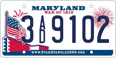 MD license plate 3AD9102