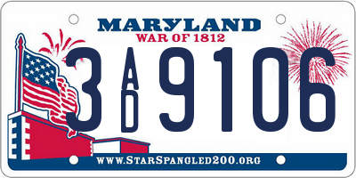 MD license plate 3AD9106