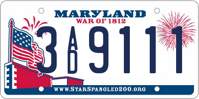 MD license plate 3AD9111