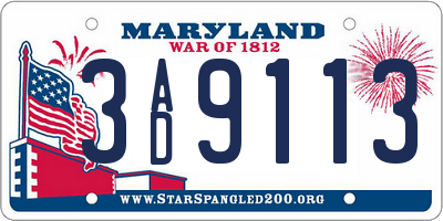 MD license plate 3AD9113