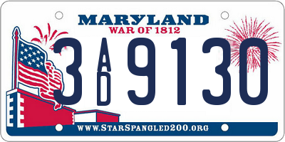 MD license plate 3AD9130