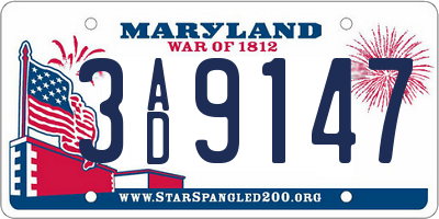 MD license plate 3AD9147