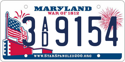 MD license plate 3AD9154