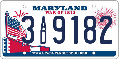 MD license plate 3AD9182