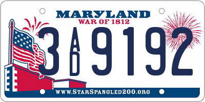 MD license plate 3AD9192