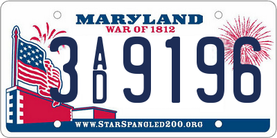 MD license plate 3AD9196