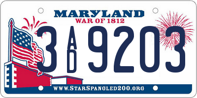 MD license plate 3AD9203