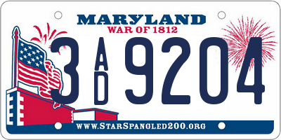 MD license plate 3AD9204