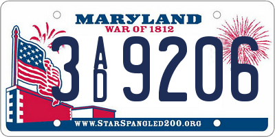 MD license plate 3AD9206