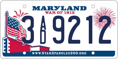 MD license plate 3AD9212