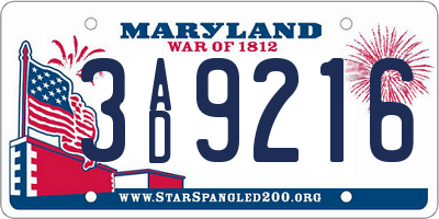 MD license plate 3AD9216