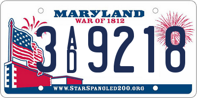 MD license plate 3AD9218