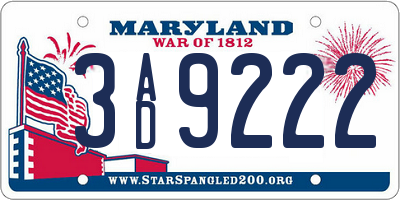 MD license plate 3AD9222