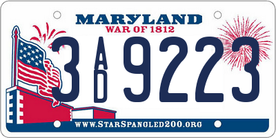 MD license plate 3AD9223