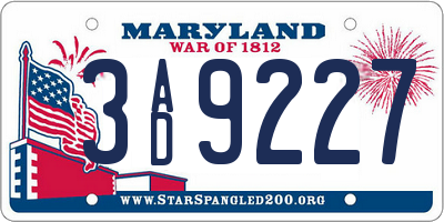 MD license plate 3AD9227