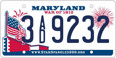 MD license plate 3AD9232
