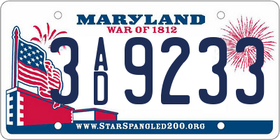 MD license plate 3AD9233